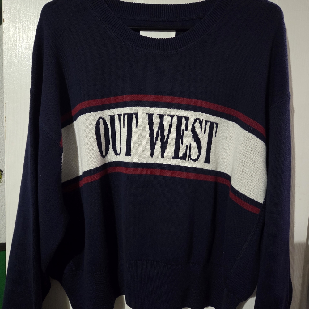 Aerie Navy and White Crew Neck Sweater